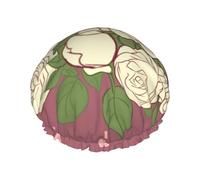 Bonnet de douche imprimé rose d'amour blanche, réutilisable, spécialement conçu pour les cheveux longs des femmes, structure double couche, adapté pour le bain.