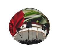 Bonnet de douche imprimé Rose rouge sur Piano pour femmes bonnets de douche en tissu double couche réutilisables bonnets de cheveux pour filles
