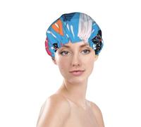 Bonnet de douche imprimé saison des pluies, bonnet de bain imperméable réutilisable pour cheveux de femme, double couche élastique protection des cheveux
