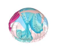 Bonnet de douche imprimé sirène - Double couche respirante, sangle élastique réglable, durable, hôtel voyage essentiel