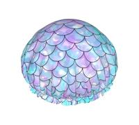 Bonnet de douche imprimé sirène - Double couche respirante, sangle élastique réglable, durable, hôtel voyage essentiel