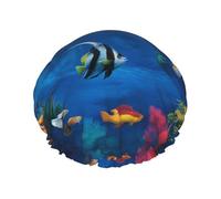 Bonnet de douche imprimé sur le thème de l'océan coloré - Réutilisable, double couche, respirant, sangle élastique réglable, essentiels de voyage durables