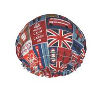 Bonnet de douche imprimé symboles de l'Angleterre - Bonnet de bain réutilisable, double couche, sangle élastique réglable, essentiel de voyage durable