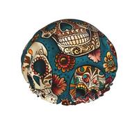 Bonnet de douche imprimé têtes de mort en sucre pour femmes et hommes, bonnet de bain réutilisable en tissu double couche, bonnets de cheveux pour filles, 29 cm