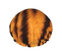 Bonnet de douche imprimé tigre à rayures, élastique et réutilisable pour cheveux longs, grand bonnet de douche imperméable, pour femmes, hommes, enfants