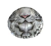 Bonnet de douche imprimé tigre blanc - Double couche respirante, sangle élastique réglable, durable, hôtel voyage essentiel