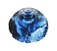 Bonnet de douche imprimé tigre blanc féroce, réutilisable, spécialement conçu pour les cheveux longs des femmes, structure double couche, adapté pour le bain.