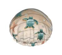 Bonnet de douche imprimé tortue de mer et étoile de mer pour homme et femme - Réutilisable, double couche, imperméable, durable, respirant