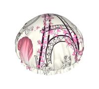 Bonnet de douche imprimé tour de Paris et vélo pour femme, léger, réutilisable, doux, double couche imperméable, étanche.