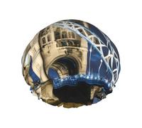 Bonnet de douche imprimé Tower Bridge à Londres pour femme drôle - réutilisable | Bonnet de cheveux fantaisie pour le bain | Chapeau de couche