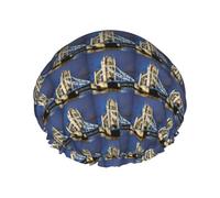 Bonnet de douche imprimé Tower Bridge à Londres pour femme drôle - réutilisable | Bonnet de cheveux fantaisie pour le bain | Chapeau de couche