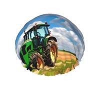 Bonnet de douche imprimé tracteur sous le ciel bleu et nuages blancs pour femme, léger, réutilisable, doux, double couche, étanche, étanche.