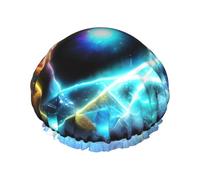 Bonnet de douche imprimé univers merveilleux - Réutilisable, double couche, respirant, séchage rapide, parfait pour la maison, le spa, l'hôtel et les voyages