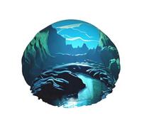 Bonnet de douche imprimé Water Moon Cave, réutilisable, spécialement conçu pour les cheveux longs des femmes, structure double couche, adapté pour le bain.