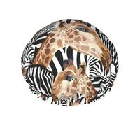 Bonnet de douche imprimé zèbre et girafe avec élastique et réutilisable pour cheveux longs et courts, bonnet double couche