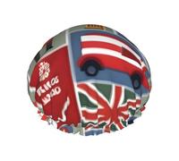 Bonnet de douche léger avec imprimé symboles de l'Angleterre pour homme et femme - Chapeau doux et bonnet de bain réutilisable