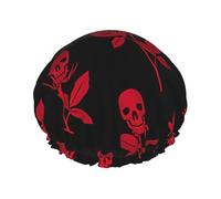 Bonnet de douche léger imprimé tête de mort rose pour homme et femme chapeau réutilisable chapeau souple et bonnet de bain pour cheveux