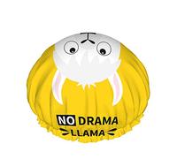 Bonnet de douche Llama, visage d'alpaga Lama blanc drôle de dessin animé avec citation sans drame Llama jaune imperméable double couche bonnets de bain parfaits pour toutes les longueurs et épaisseurs