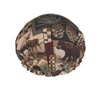 Bonnet de douche Lodge Bear imprimé cerf - Bonnet de bain double couche avec doublure élastique - Idéal pour la maison, le spa, l'hôtel et les voyages