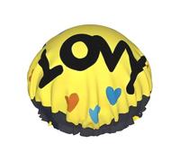 Bonnet de douche « Love you with all my heart » en tissu imperméable double couche, adapté pour le bain et les soins de la peau
