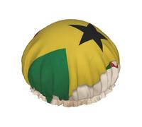 Bonnet de douche Map04 avec drapeau de Sao Tomé et Principe - Réutilisable - Grand bonnet de douche pour homme - Séchage rapide