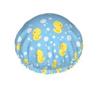 Bonnet de douche mignon avec canard et bulles, réutilisable, imperméable, double couche, élastique, pour toutes les longueurs de cheveux