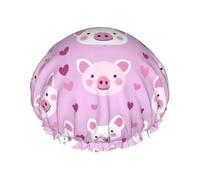 Bonnet de douche mignon avec imprimé cochon pour femme, réutilisable, double couche, bande élastique, bonnets de bain pour cheveux longs pour douche