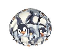 Bonnet de douche mignon bébé pingouins imprimé croquis pour femme, léger, réutilisable, doux, double couche imperméable étanche.