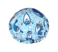 Bonnet de douche mignon et joueur avec un adorable bébé phoque, double couche, réutilisable, imperméable, confortable et élégant