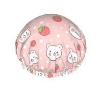Bonnet de douche mignon imprimé fraise pour femme, réutilisable, double couche, bande élastique, bonnets de bain pour cheveux longs pour douche