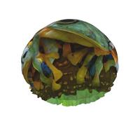 Bonnet de douche mignon imprimé grenouilles, bonnet de douche doublé pour femme, réutilisable, double couche imperméable