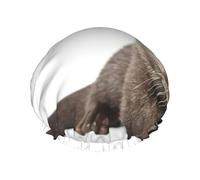 Bonnet de douche mignon imprimé loutre, bonnet de douche doublé pour femme, réutilisable, double couche imperméable