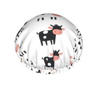 Bonnet de douche mignon imprimé vache noire et blanche pour femme, réutilisable, double couche, bande élastique, bonnets de bain pour cheveux longs pour douche