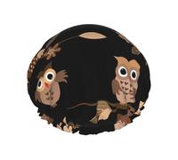 Bonnet de douche mignon marron avec imprimé hiboux de dessin animé, bonnet de douche doublé pour femme, réutilisable, double couche imperméable