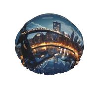 Bonnet de douche Moon Light New York City pour femme - Double couche - Bonnet de bain épais réutilisable et imperméable avec bande élastique - Lavable - Pour homme et femme - Spa et salon
