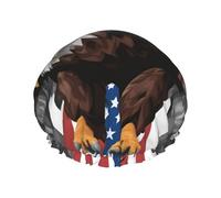 Bonnet de douche motif aigle avec drapeau des États-Unis pour femme, léger, réutilisable, doux, double couche imperméable, étanche.