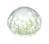 Bonnet de douche motif algues vertes bleu mer pour homme et femme - Réutilisable - Imperméable - Long et épais - Soin des cheveux courts et enfants