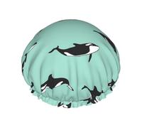 Bonnet de douche motif baleine de l'océan Pacifique pour homme et femme, réutilisable, imperméable, long et épais, soins des cheveux, courts et enfants