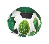 Bonnet de douche motif cactus vert - Imperméable - Réutilisable - Pour femme