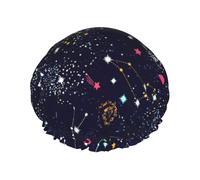 Bonnet de douche motif carte de la constellation des étoiles pour femmes et hommes, réutilisable, imperméable, antidérapant, séchage rapide, grand bonnet pour cheveux longs et courts