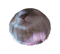 Bonnet de douche motif chat aux yeux bleus pour femme - Double couche - Bonnet de bain épais réutilisable et imperméable avec bande élastique - Lavable - Pour homme et femme - Spa et salon
