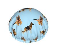 Bonnet de douche, motif chien de berger allemand n°1015 pour femme, réutilisable, imperméable, bonnet de douche, double couche élastique pour cheveux longs