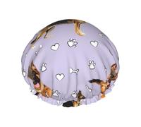 Bonnet de douche, motif chien de berger allemand n°1017 pour femme, réutilisable, imperméable, bonnet de douche, double couche élastique pour cheveux longs