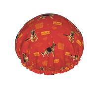 Bonnet de douche, motif chien de berger allemand n°1020 pour femme, réutilisable, imperméable, bonnet de douche, double couche élastique pour cheveux longs