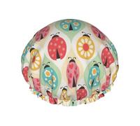 Bonnet de douche motif coccinelles pour homme et femme, réutilisable, imperméable, long et épais, soins des cheveux, courts et enfants