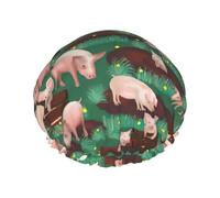 Bonnet de douche motif cochons dans la ferme pour femme, réutilisable, double couche, élégant et doux, avec doublure et bande élastique