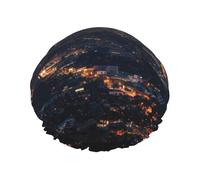 Bonnet de douche motif d'horizon de Los Angeles pour femme - Double couche - Bonnet de bain épais réutilisable et imperméable avec bande élastique - Lavable - Pour homme et femme