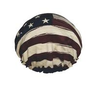 Bonnet de douche motif drapeau américain réutilisable et imperméable pour homme et femme avec bande élastique - Bonnet de bain double couche lavable pour toutes les coiffures - Facile à transporter
