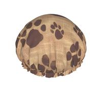 Bonnet de douche motif empreintes de pattes pour femme - Double couche - Imperméable - Réutilisable - Élastique - Protection des cheveux - Pour femme - Spa - Salon de bain