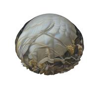 Bonnet de douche motif herbe et colombe pour femme, réutilisable, double couche, élégant et doux, avec doublure élastique